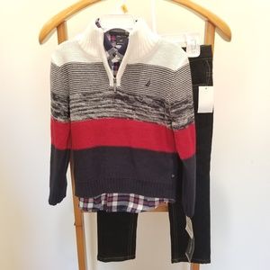 Nautica Outfit 3T Sweater Button Shirt Pant